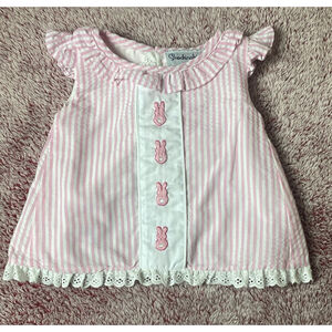 Easter baby Smockingbird bunny seersucker Top 6 Months